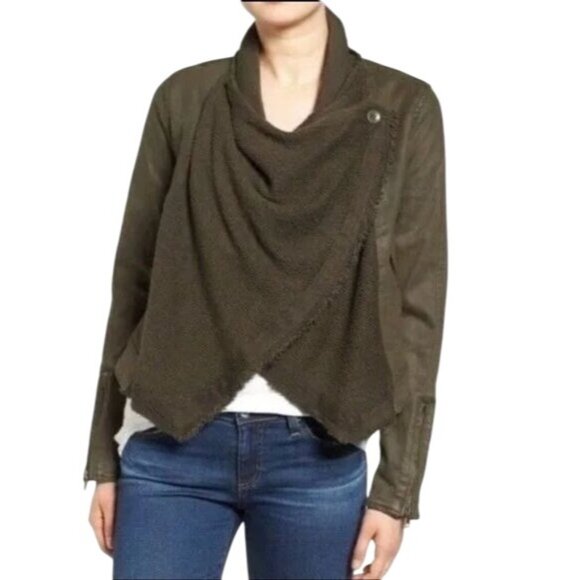 Free People Coated Denim & Sweater Zip Cuff Multi Styled Moto Jacket - Picture 7 of 9